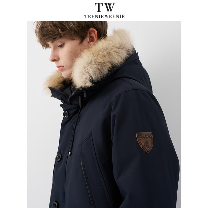 Teenie Weenie男装雅丹风中长羽绒服连帽毛领保暖外套TNJD25DC26R
