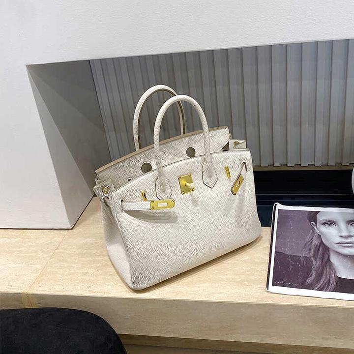 女包2025新潮流凯莉包百搭大容量手提包荔枝纹锁扣斜挎铂金包金扣