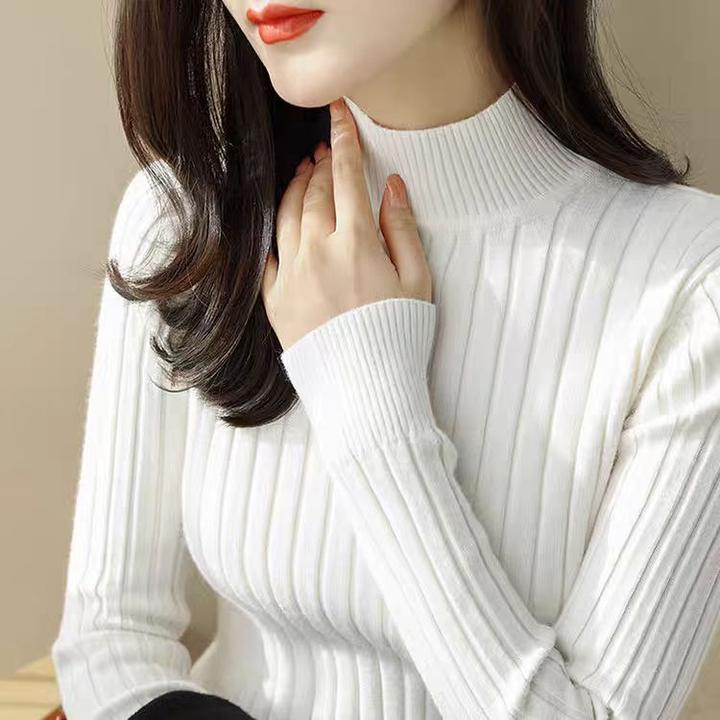 7378冬季修身厚款针织打底衫新款半高领长袖毛衣内搭显瘦上衣女
