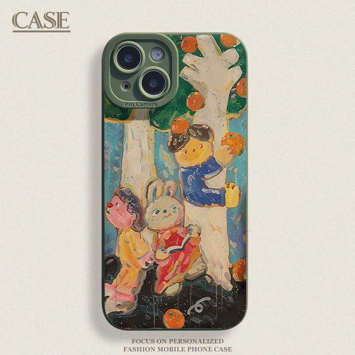 油画爬树伙伴适用iPhone15ProMax手机壳14苹果13硅胶12软7p男女11