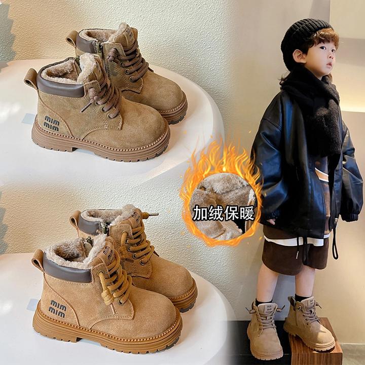 儿童爆款马丁靴男童新款加绒秋冬季大黄靴女童英伦风保暖大棉短靴