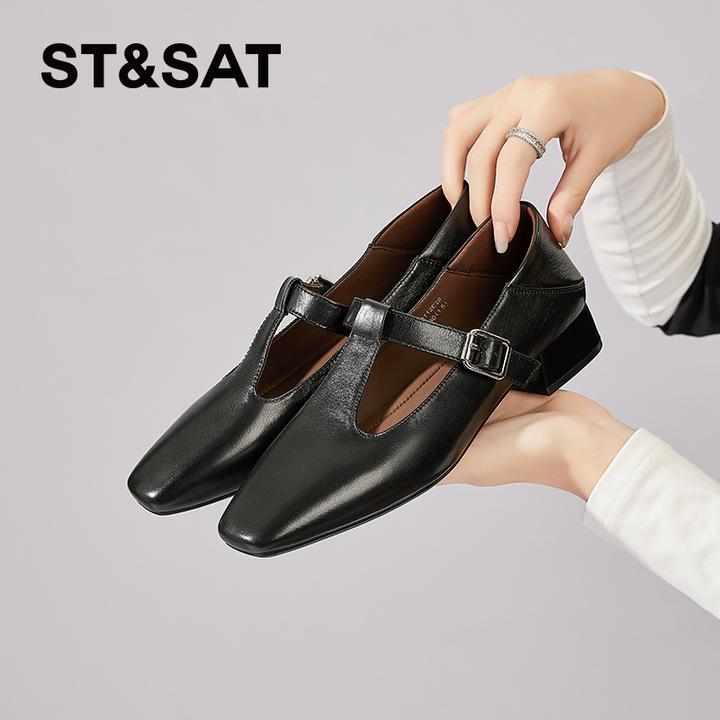 星期六法式玛丽珍鞋女2024秋季软底中跟丁字带英伦风真皮通勤单鞋