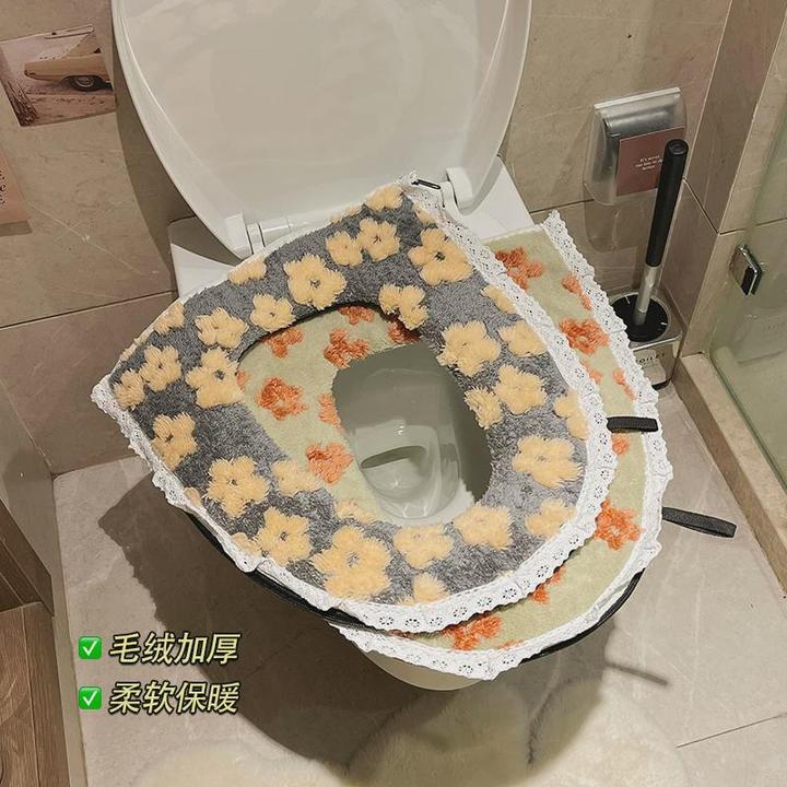马桶垫冬季2024新款蕾丝边毛绒加厚坐垫家用大号厕所坐便器垫套圈