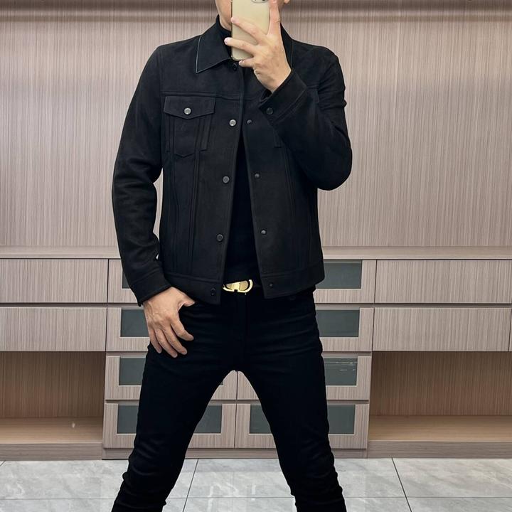 今晨优品-秋冬轻奢麂皮绒设计师时尚翻领扣版夹克外套K8020