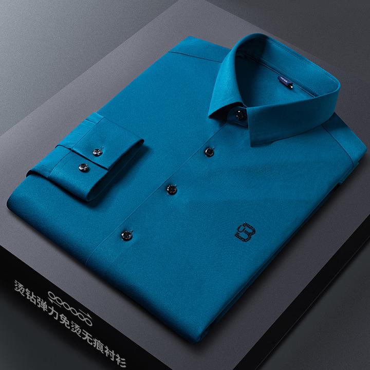 无痕烫钻弹力免烫衬衫男长袖抗皱垂直感外贸跨境商务休闲男装衬衣