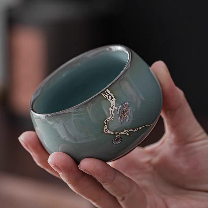 官窑青瓷铁胎主人杯单杯女高端冰裂纹茶杯陶瓷大号纯手工品茗茶盏