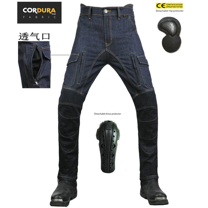 摩托车骑行裤男女防摔护具春季休闲防风考杜拉牛仔工装多袋机车裤