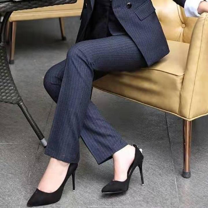 西装裤职业装女直筒显瘦气质长裤上班西裤休闲正装条纹工作服裤子