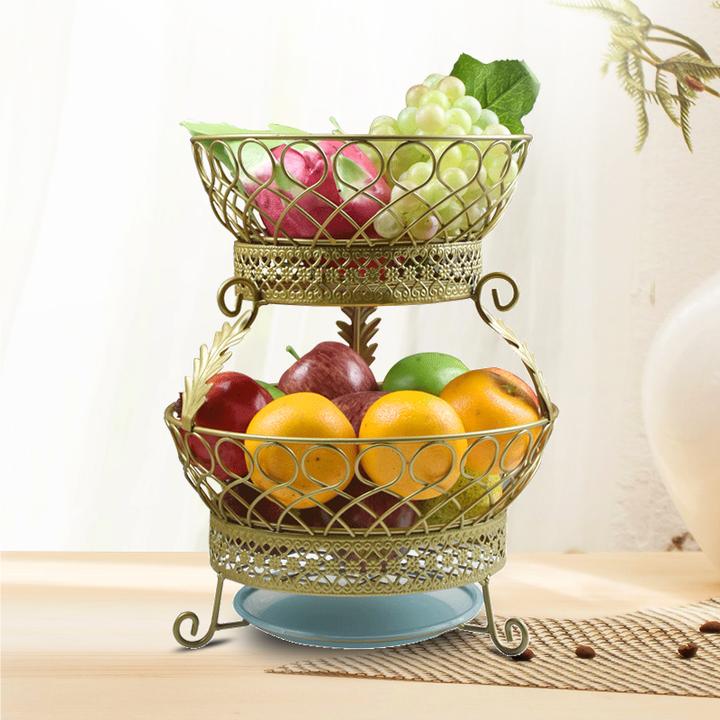 嘉欣运客厅家用两层水果篮创意时尚欧式果盘简约现代沥水篮收纳篮