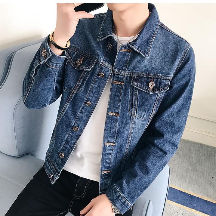 男士休闲韩版牛仔夹克2022秋冬新款青中年石磨水洗修身纯色上衣