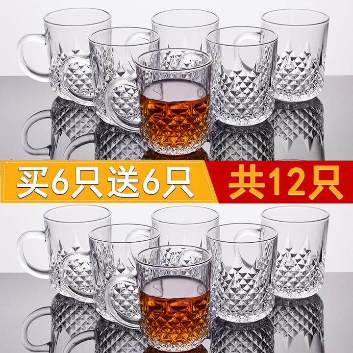 玻璃杯买6送6无铅玻璃水杯子耐热套装啤酒杯家用透明创意泡花茶杯