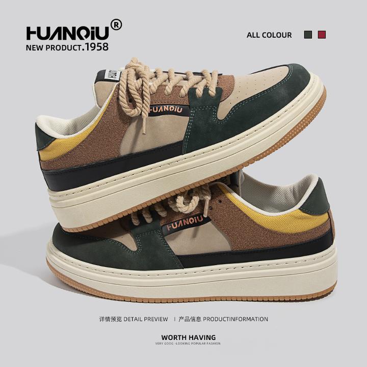 HUANQIU 休闲板鞋男2025年秋季新款透气复古百搭运动鞋子潮流男鞋