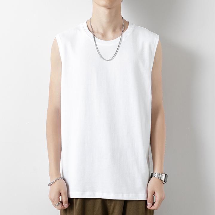 纯棉背心男潮夏季外穿宽松运动健身篮球坎肩砍袖宽肩白色无袖t恤
