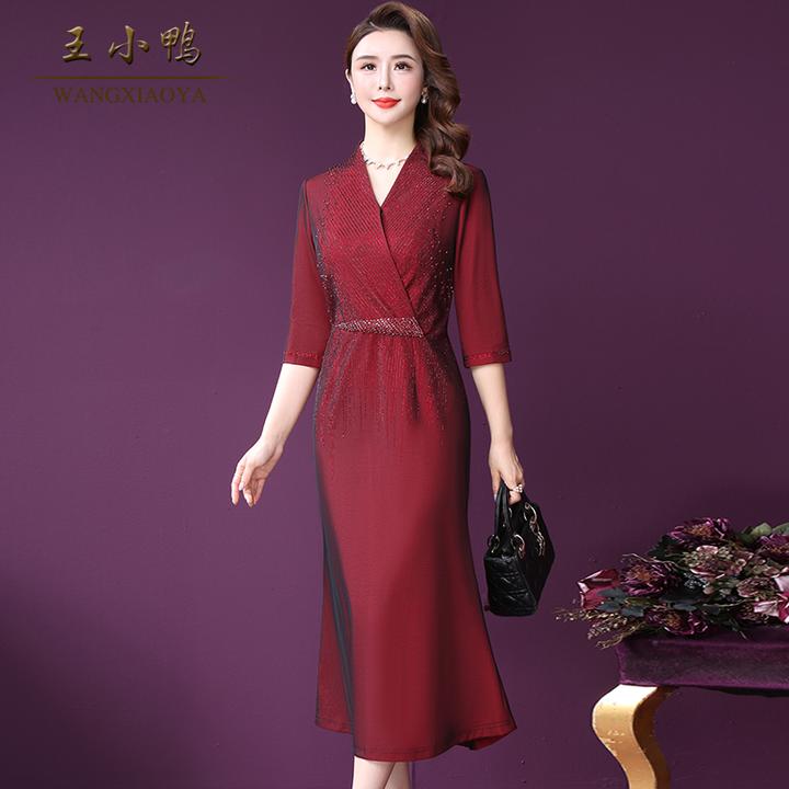 王小鸭礼服宴会气质喜婆婆喜妈妈婚礼优雅连衣裙飘逸高贵