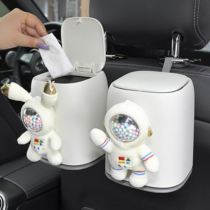 车载垃圾桶后排座椅挂式桶出风口卡通宇航员前排副驾驶汽车收纳桶