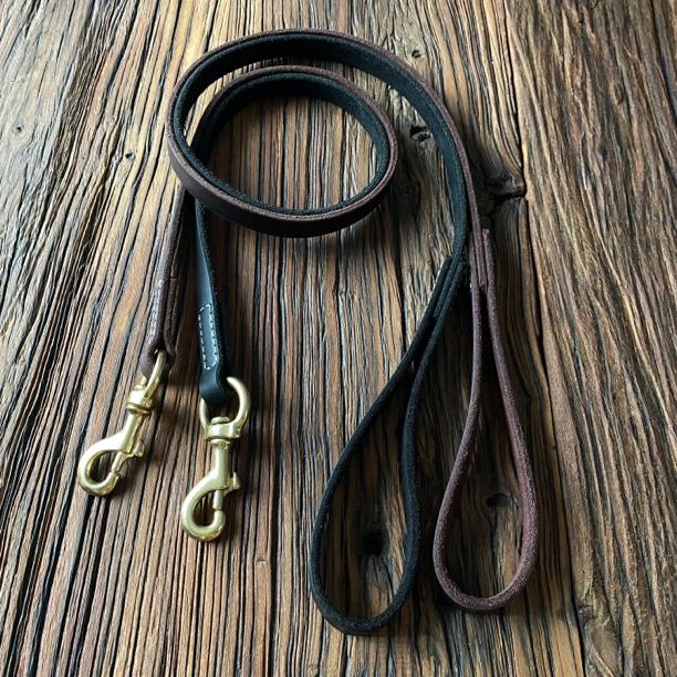 大型犬缝线牛皮牵引绳宽1.5公分马犬德牧工作犬头层牛皮遛狗绳