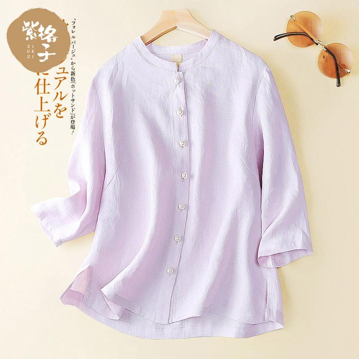 亚麻衬衫女透气上衣春夏新款设计感小众宽松女士麻料纯色白衬衣女