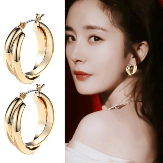 yuyan/煜谚 铜合金耳饰 欧美冷淡风耳环耳圈女时髦简约圈圈耳钉女