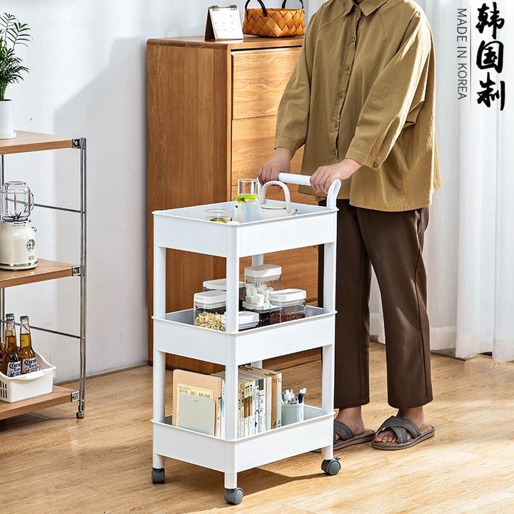 家之物语移动三层手推车家用小推车收纳零食家庭架置物架小推车