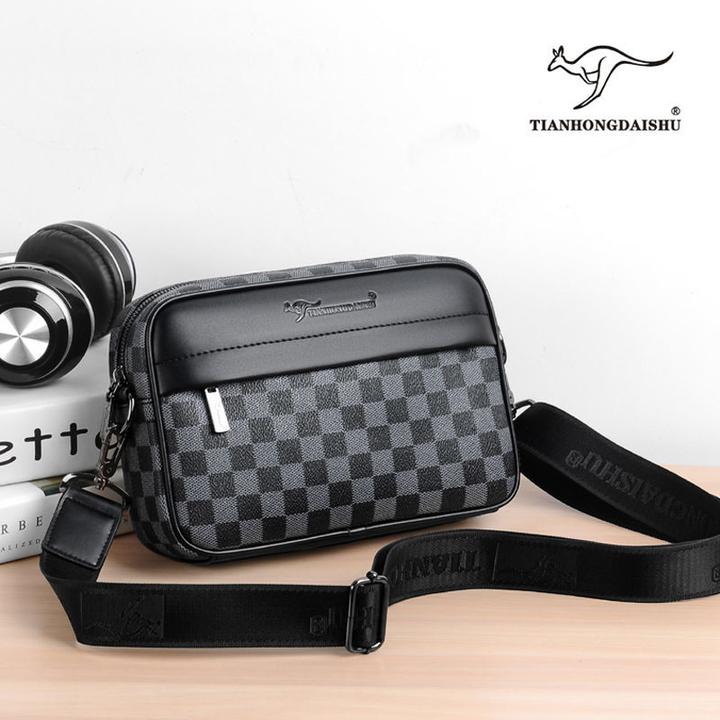 时尚横款小包男斜挎包潮流格子男包单肩包青年休闲男士大容量背包