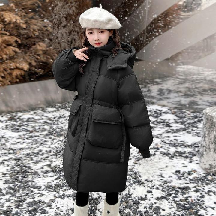 女童棉服收腰中长款2024新款儿童冬装洋气时髦加厚女大童棉袄外套