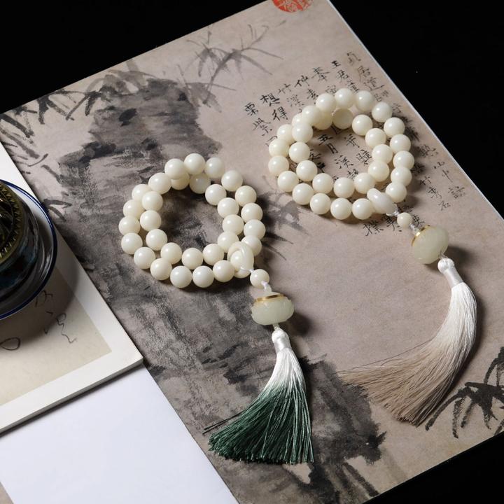 白玉菩提根32颗手持手串老型桶原籽佛珠圆珠男女款士文玩念珠饰品