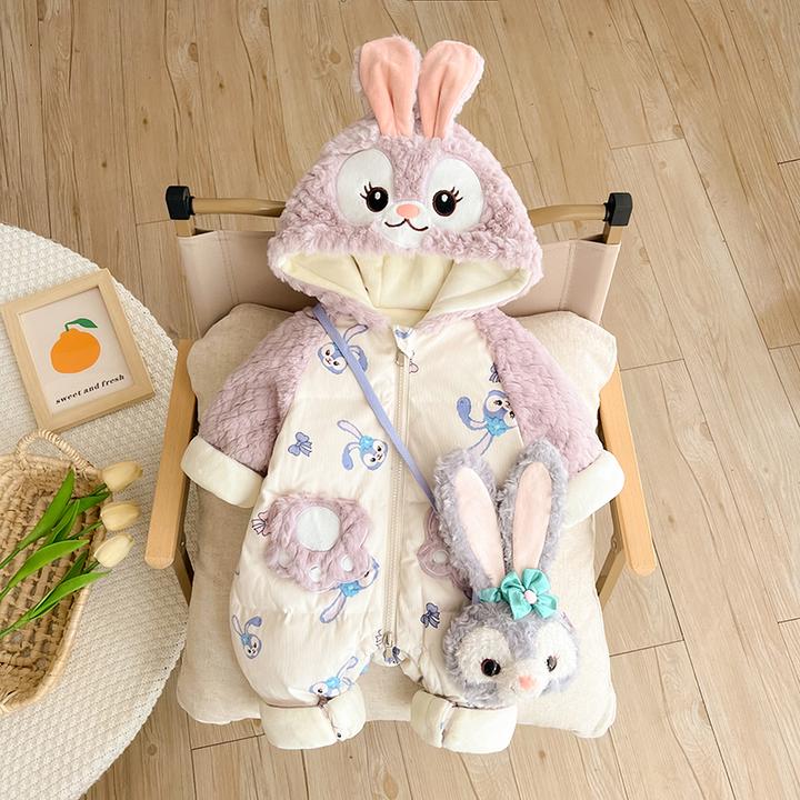 婴儿90白鸭绒羽绒服冬季连体衣新生儿冬装洋气卡通爬服满月百天服