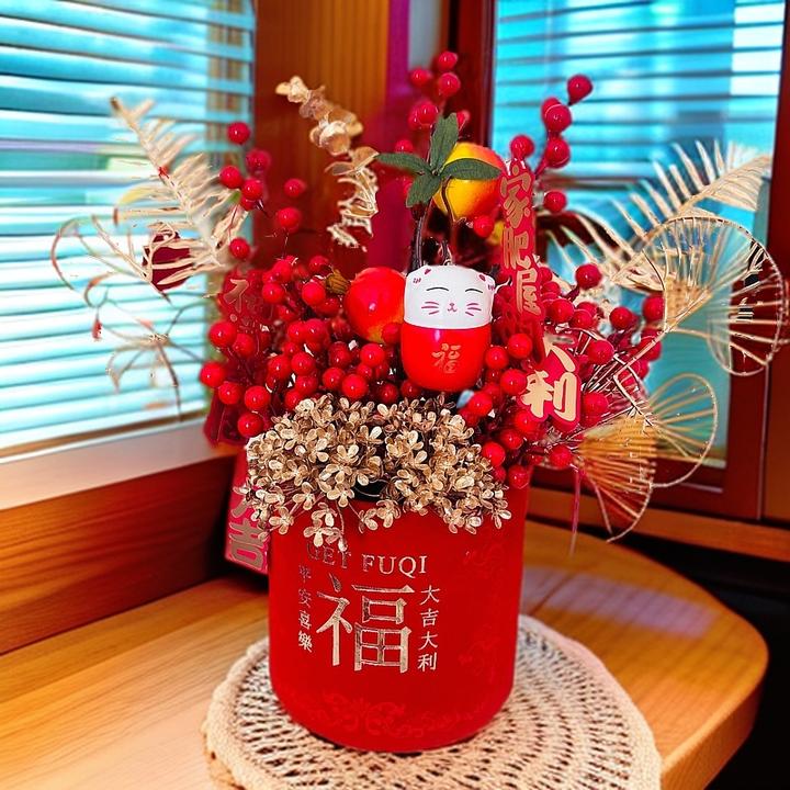 红果发财果福桶抱抱桶乔迁结婚喜庆年宵花红果发财果仿真花玄关