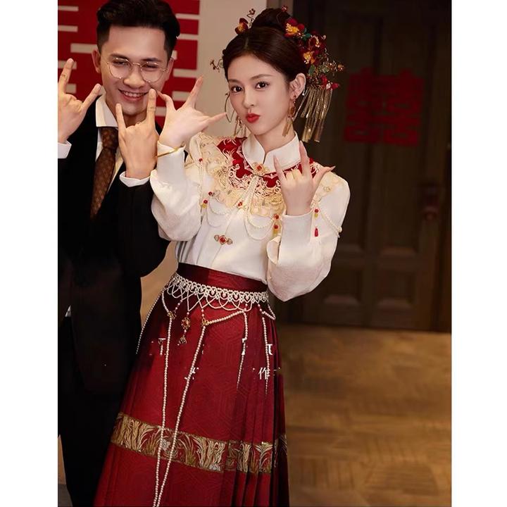 西西子新中式中国风结婚衬衫上衣女装气质高级感马面裙敬酒服套装