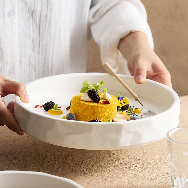 【高温白玉瓷】石趣蛋糕盘 菜盘西餐盘创意陶瓷石纹深盘家用汤盘