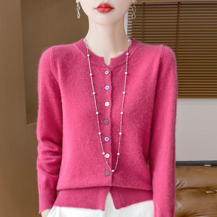 25秋冬新款100%纯羊毛开衫女圆领长袖针织毛衣宽松羊毛衫外套上衣