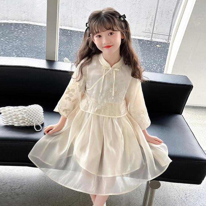 儿童春装新中式女童连衣裙春秋款2024新款裙子汉服女孩唐装国风古