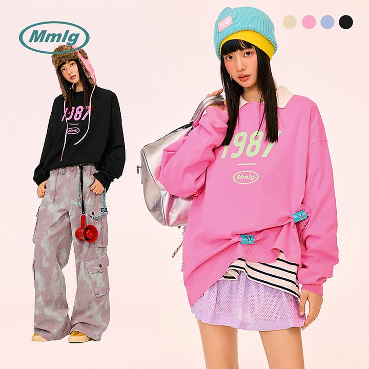 Mmlg2025秋经典1987字母印花重磅针织长袖t恤宽松情侣同款EQT008