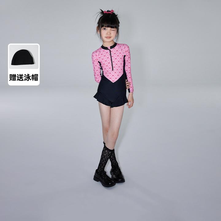 植木童装甜美蝴蝶结拉链式高弹无痕连体泳衣女童夏24Z277526