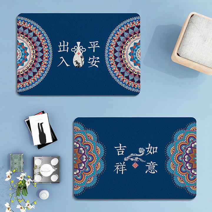 新中式国潮风新年地垫玄关入户门门垫出入平安进门家用丝圈蹭脚垫