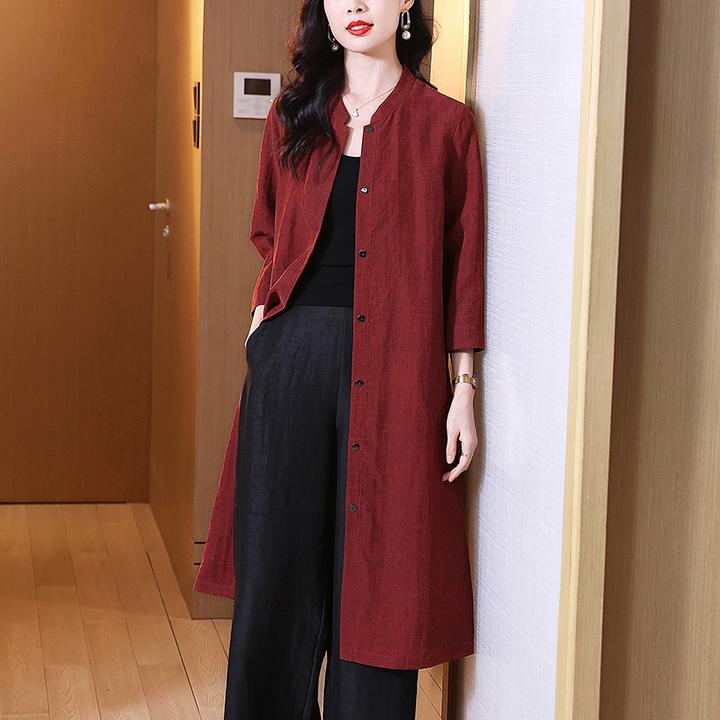 流光风双面穿龟裂纹香云纱真丝开衫女春秋中长款七分袖复古女风衣