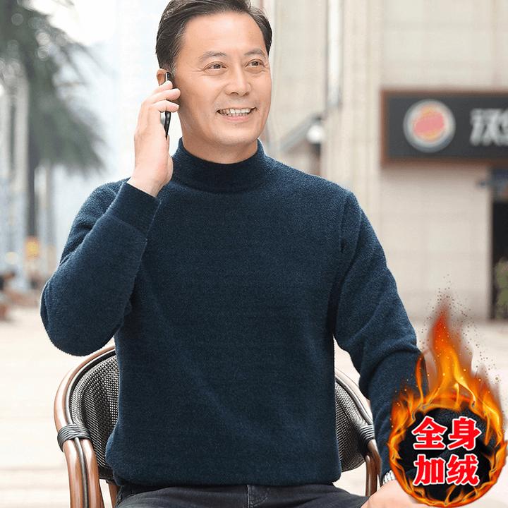 爸爸毛衣男加绒加厚中年男士水貂绒保暖衣服半高领老人爷爷打底衫