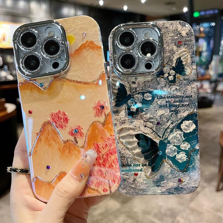 适用苹果系列iPhone15新款手机壳复古中国风日落黄山红花树全包14