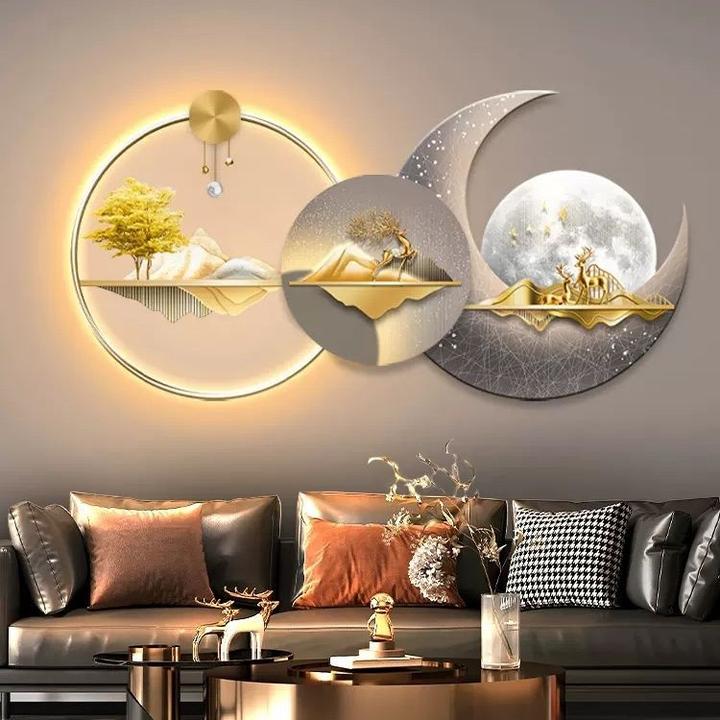 LED灯光客厅装饰画现代轻奢福禄双全沙发背景墙挂画高级感氛围画