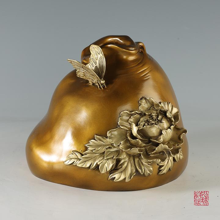 八瑞祥纯铜花瓶摆件【牡丹蝴蝶纹花器】客厅插花装饰办公室开业礼品