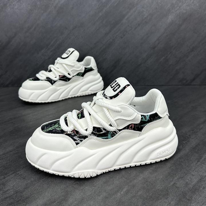 2025春季新款时尚百搭男士休闲鞋刺绣高级感增高厚底韩版老爹鞋男