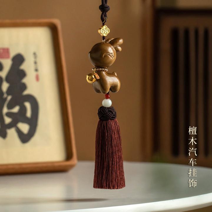男士车上车内高档檀木一鹿平安车载专用后视镜吊坠装饰品礼物挂件