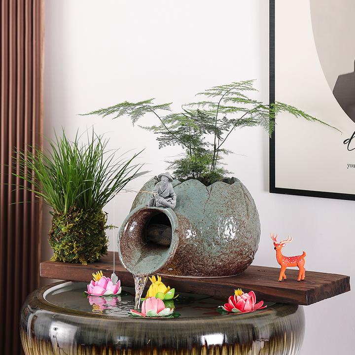 古法流水缸生态鱼缸循环增氧过滤器陶罐组合阳台庭院造景装饰摆件