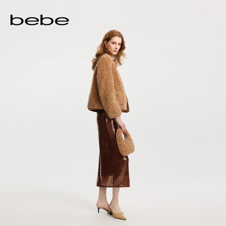 bebe新款女士气质金属扣缀饰外套402107