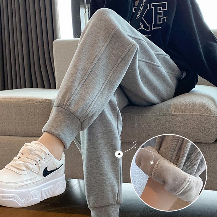 时尚加绒运动裤女春秋冬哈伦裤宽松束脚显瘦小个子休闲卫裤外穿