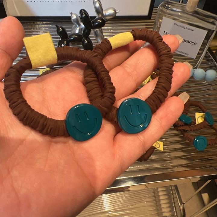 高级感孔雀蓝色高弹无痕冰丝面膜质感笑脸贴布金属烤漆发绳头绳