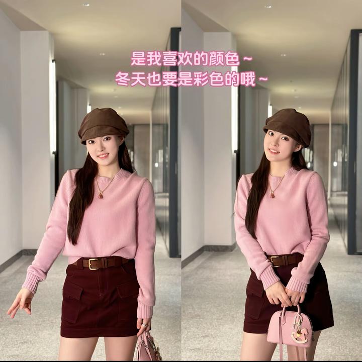 PM王囡囡 休闲纯色长袖圆领针织衫 NC1C0028