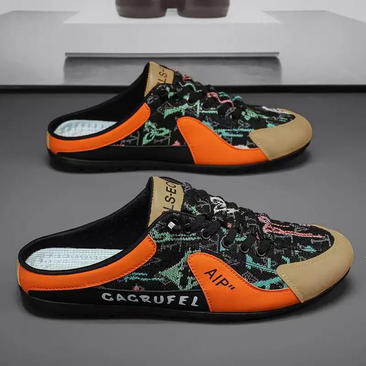 包头半托鞋男2025夏季新款男士外穿拖鞋帆布透气潮流一脚蹬懒人鞋