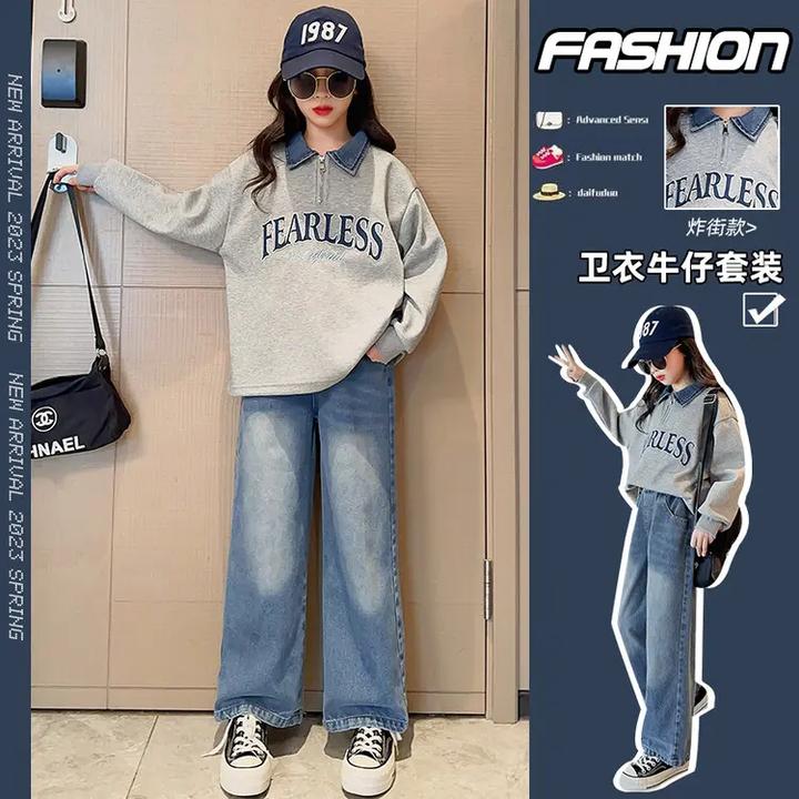 时髦炸街新款女童春秋装时尚长袖洋气宽松帅气大童休闲POLO衫上学