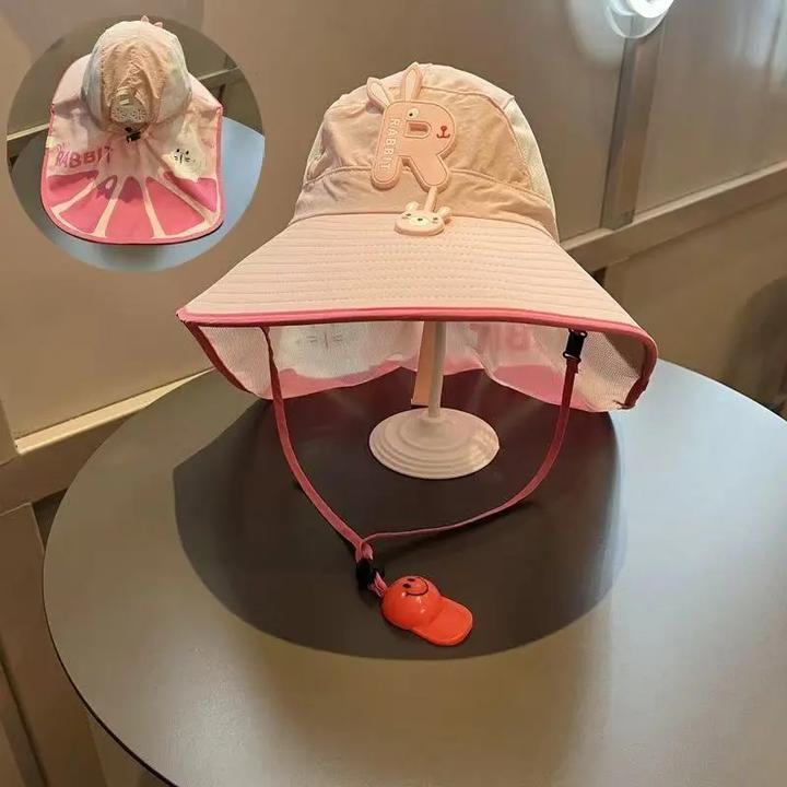 户外太阳帽儿童夏季遮阳帽大檐女童网防晒披肩帽男宝宝沙滩渔夫帽